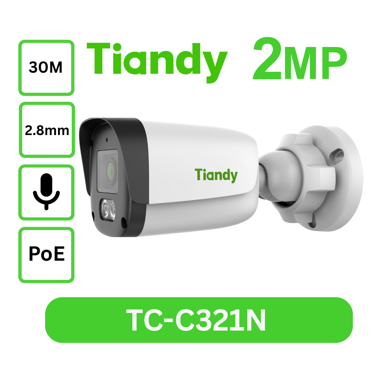 Tiandy TC-C321N SPEC:I3/E/Y/2.8mm Camera 2MP AK1 Fixed IR Bullet